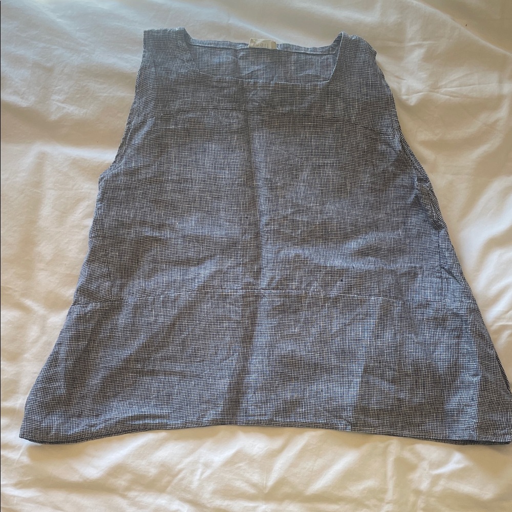 Sleeveless Linen Square Neck Tank - Blue Gingham by Naif